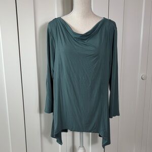 Lisa Bayne Elegant Teal Drape Neck Lagenlook Women's Top XL